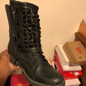 Black studded combat boot